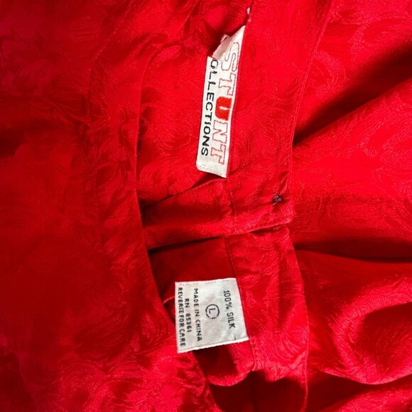 Vintage Stunt Collections Womens Red Jacquard Floral Silk Blouse Top Size Large - Picture 3 of 8